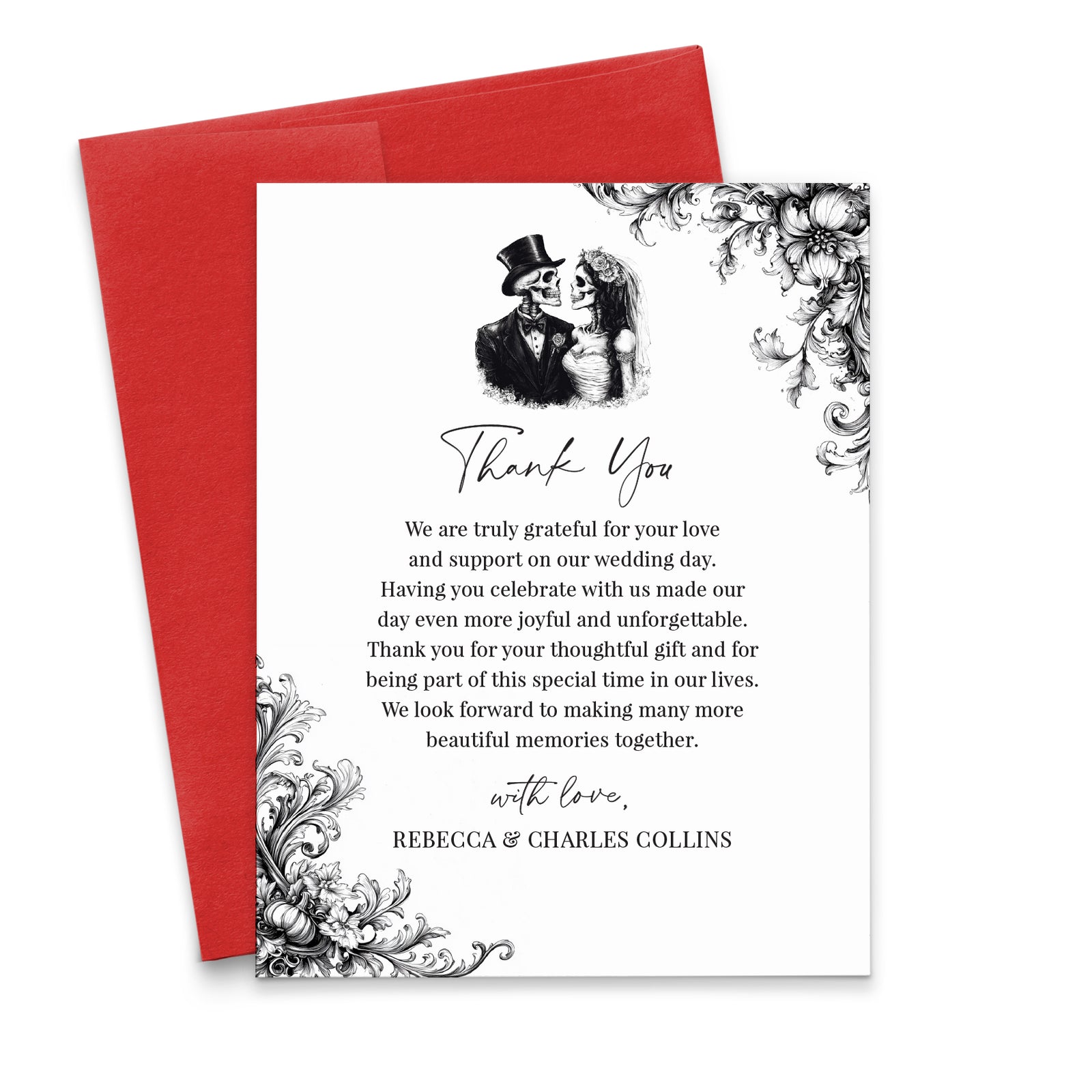 Gothic Skeleton Personalized Wedding Thank You Cards