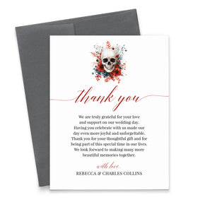 Gothic Skull and Red Floral Custom Wedding Thank You Cards