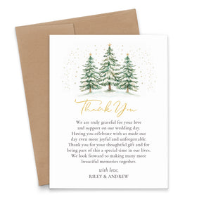 Snowy Pine Tree Christmas Wedding Thank You Cards
