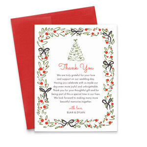 Illustrated Holly Christmas Wedding Thank You Cards