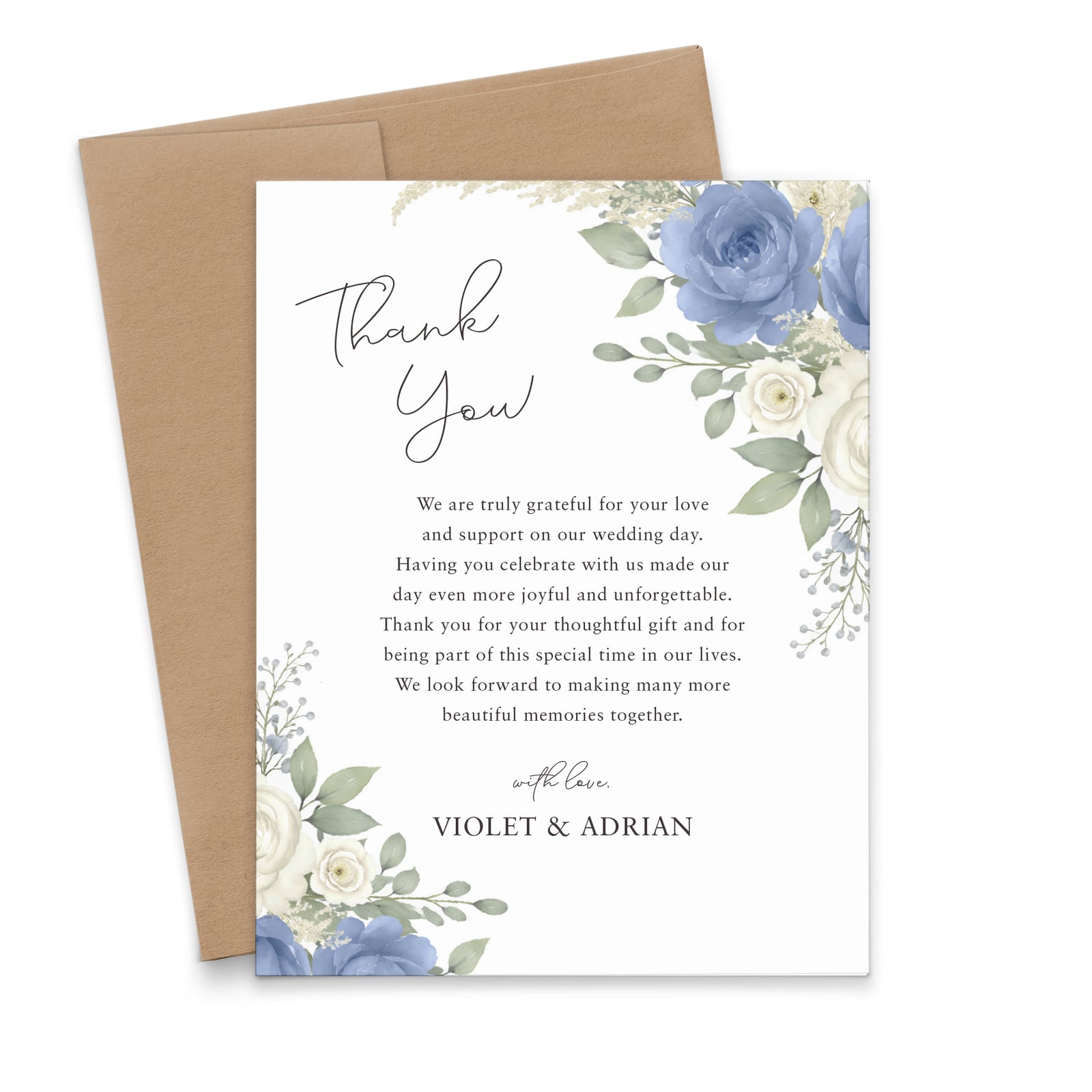 Dusty Blue and Ivory Personalized Wedding Thank You Cards