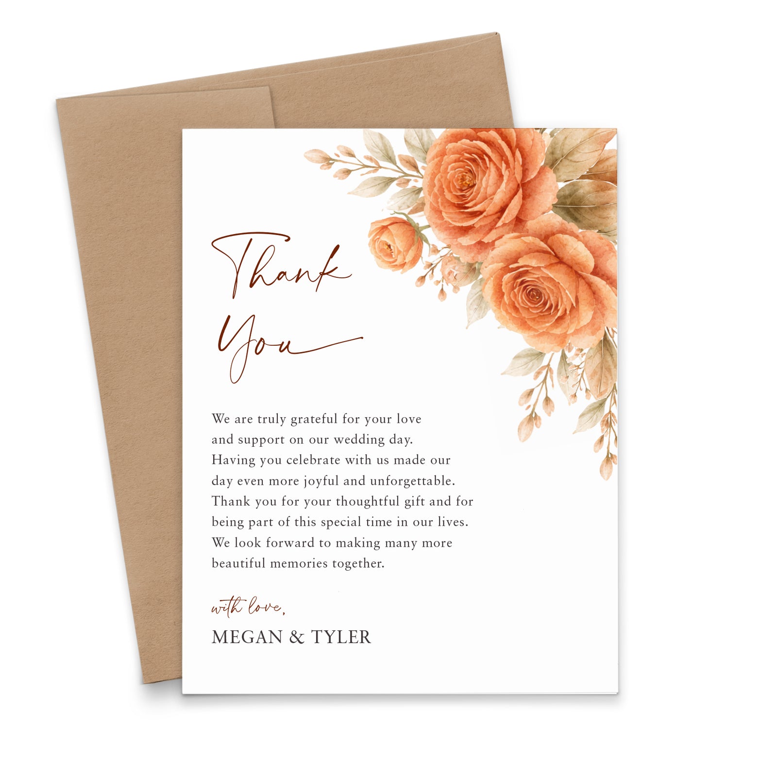 Orange Rose Watercolor Wedding Thank You Notes