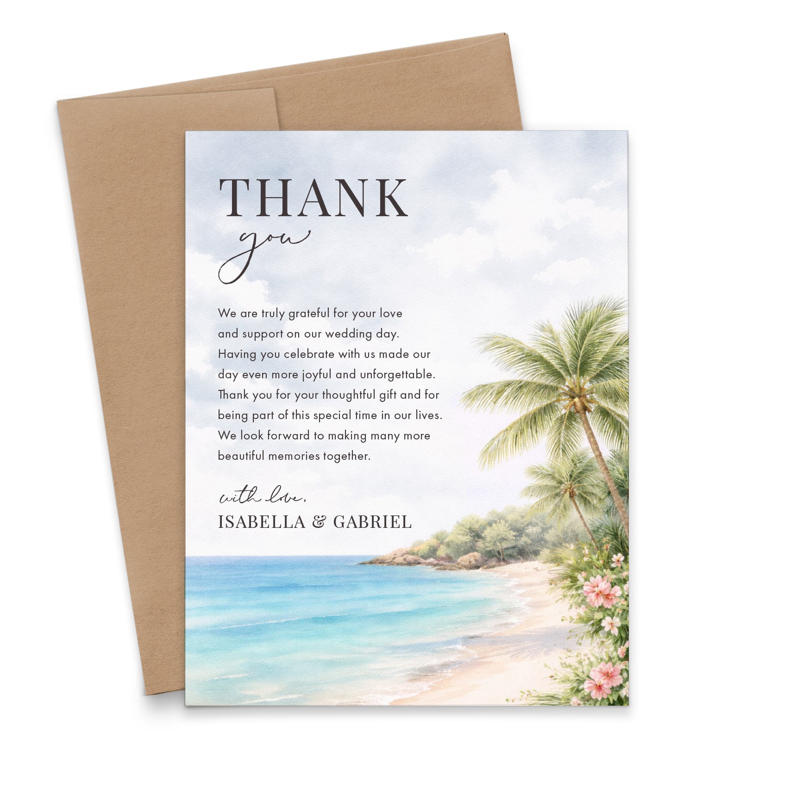 Tropical Beach Wedding Thank You Cards with Message