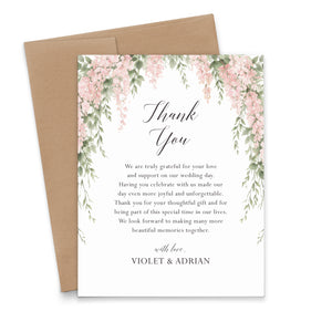 Pink Wisteria Watercolor Custom Wedding Thank You Cards