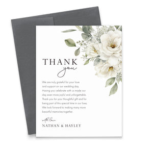 White Floral Personalized Wedding Thank You Cards