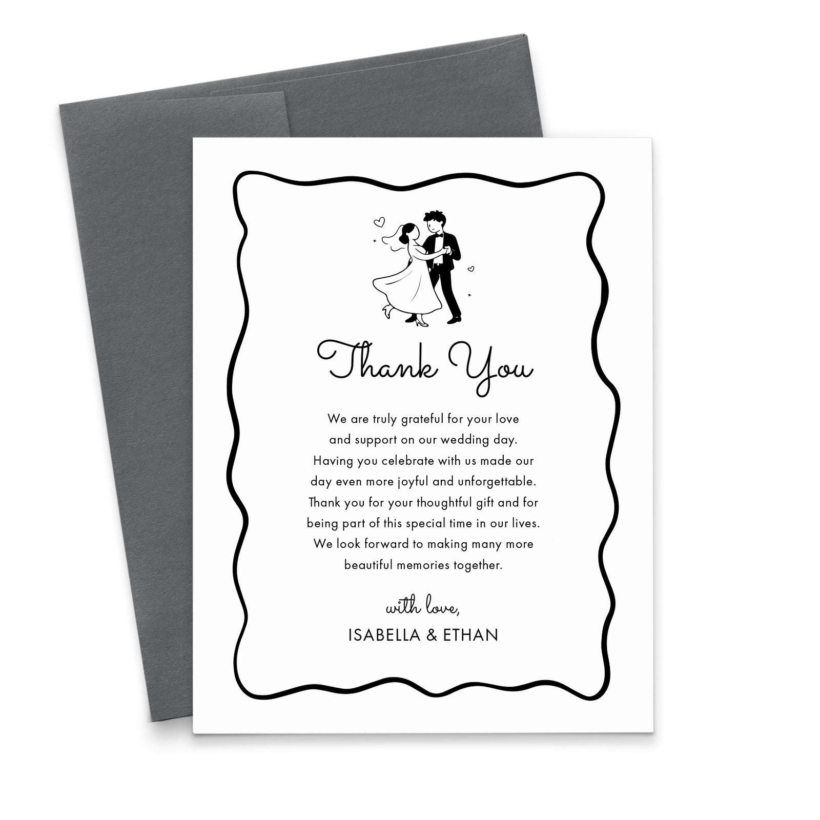 Illustrated Couple Wedding Thank You Cards with Message