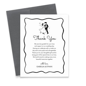Illustrated Couple Wedding Thank You Cards with Message