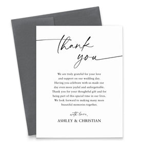 Minimalist Script Wedding Thank You Cards with Message