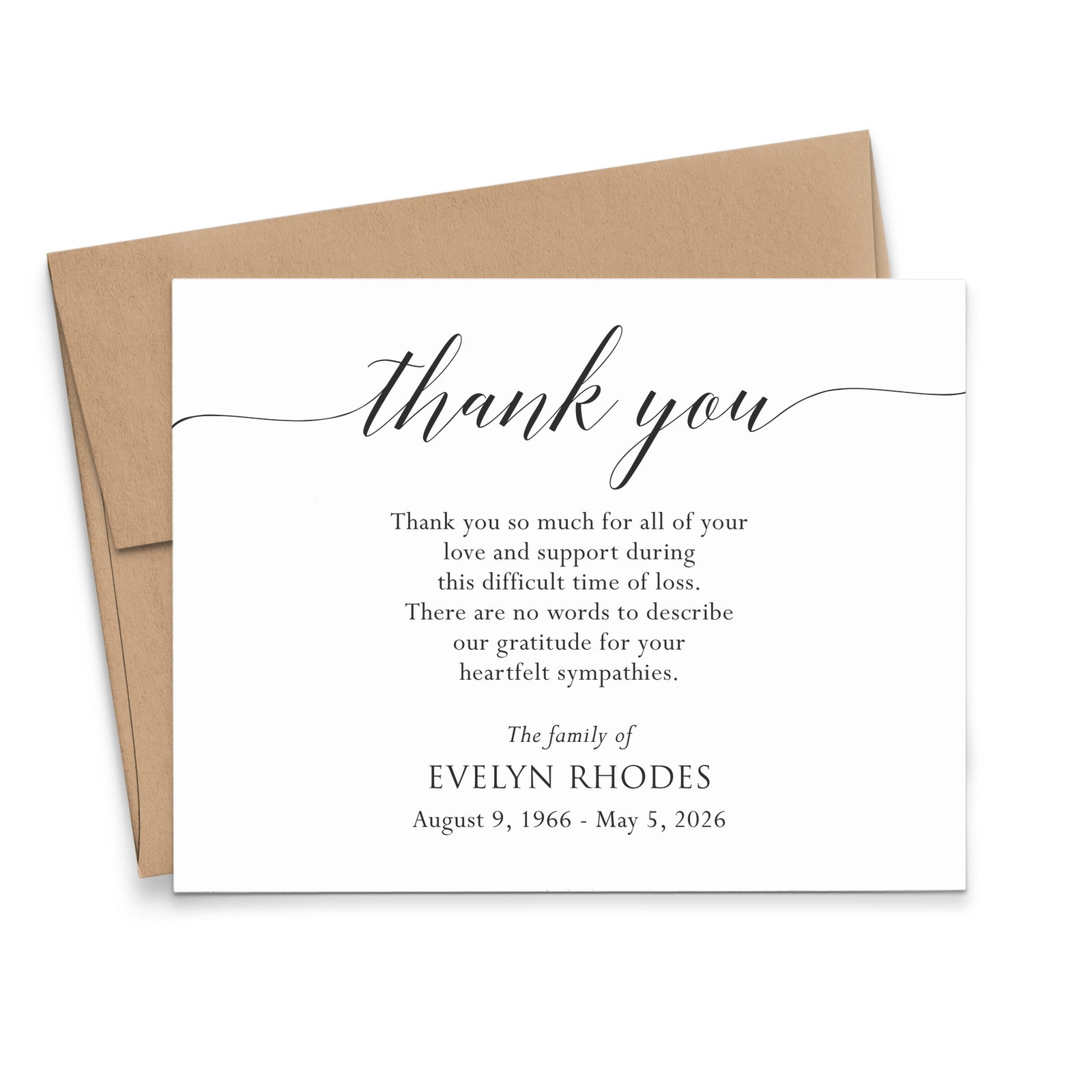 Elegant Script Funeral Thank You Cards Personalized