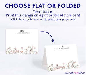 Simple Pink Wildflower Initial Note Cards Stationery