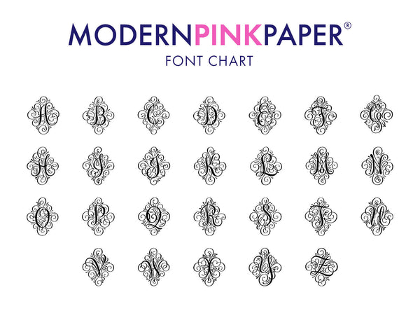 Personalized 1 Initial Monogram Stationery with Border - Modern Pink Paper