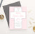BAP1035 girls simple pink cross baptism invites personalized modern 1