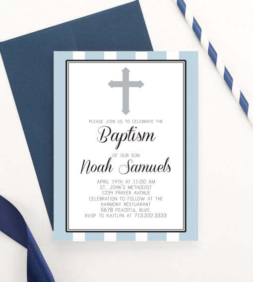 BAPI009 blue striped baptism invites personalized