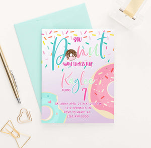 BI033 donut birthday party invitations personalized cute sprinkles 2