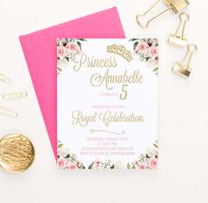 Personalized Princess Birthday Party Invites with Floral Corners