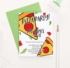 BI057 pizza birthday party invites personalized food pepperoni-1