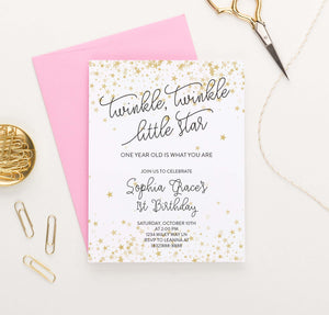 BI082 Twinkle Twinkle Birthday Party Invites with Gold stars little star 1