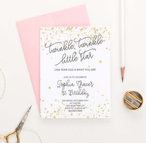 BI082 Twinkle Twinkle Birthday Party Invites with Gold stars little star