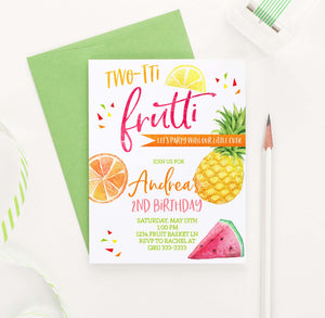 BI083 two-tii frutti birthday party invites with fruit pineapple watermelon orange 1