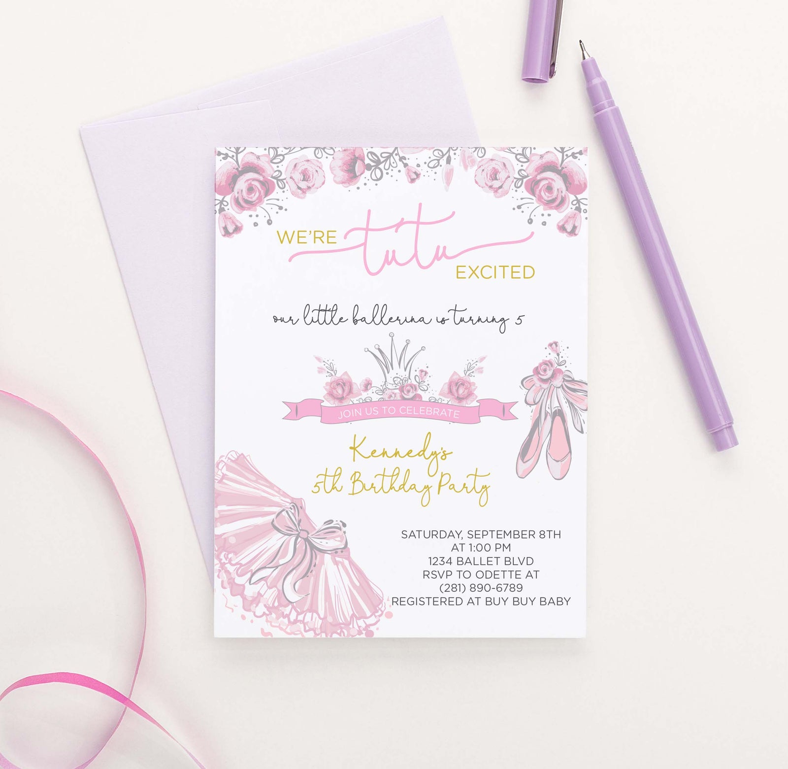 BI087 cute ballet birthday party invites dance tutu