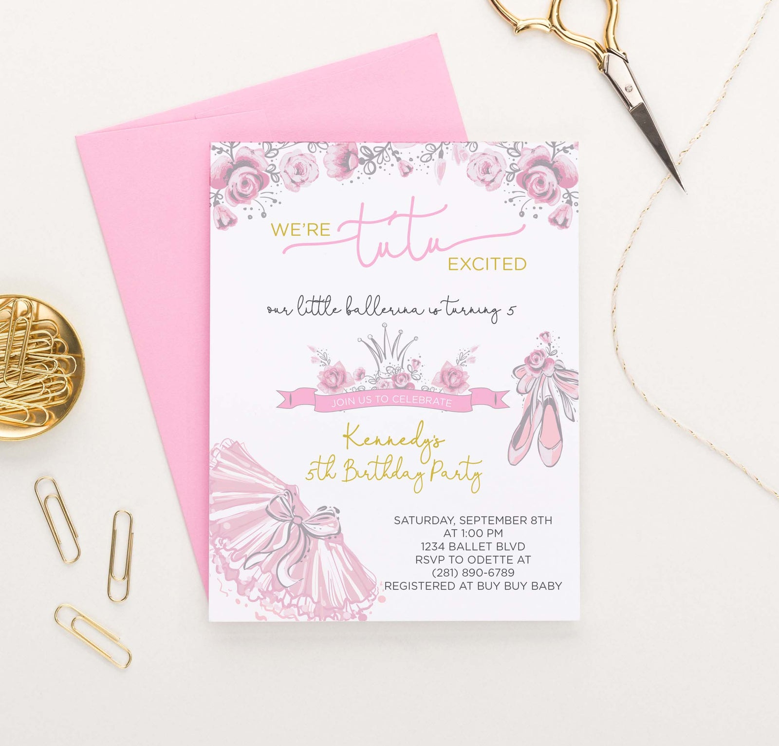 BI087 cute ballet birthday party invites dance tutu