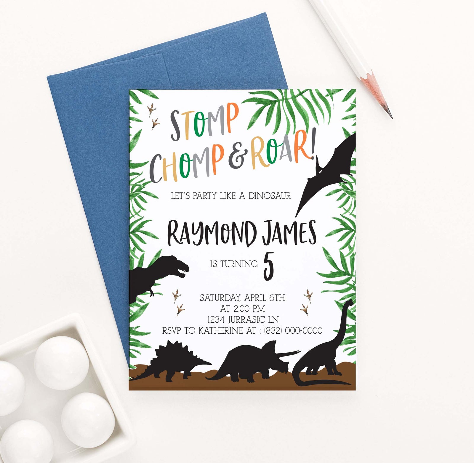 BI092 kids dinosaur birthday party invites dinos dinosaurs