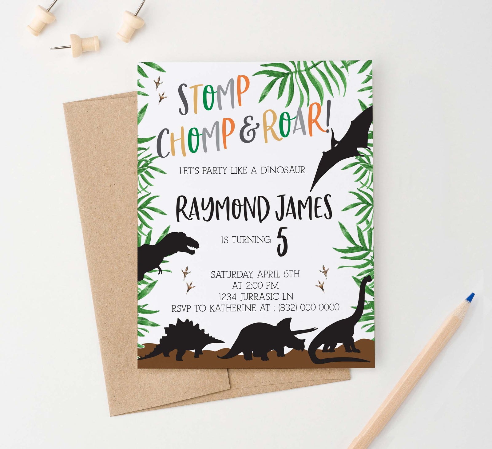 BI092 kids dinosaur birthday party invites dinos dinosaurs