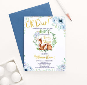 BSI048 elegant blue floral baby shower invitation with deer florals 1