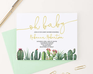BSI080 oh baby baby shower invitation with bottom cactus fiesta succulents elegant 1