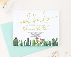 BSI080 oh baby baby shower invitation with bottom cactus fiesta succulents elegant 2