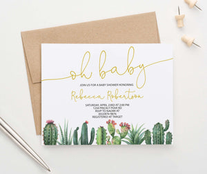 BSI080 oh baby baby shower invitation with bottom cactus fiesta succulents elegant