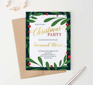 CPI006 elegant holly framed holiday party invitations personalized christmas merry 2