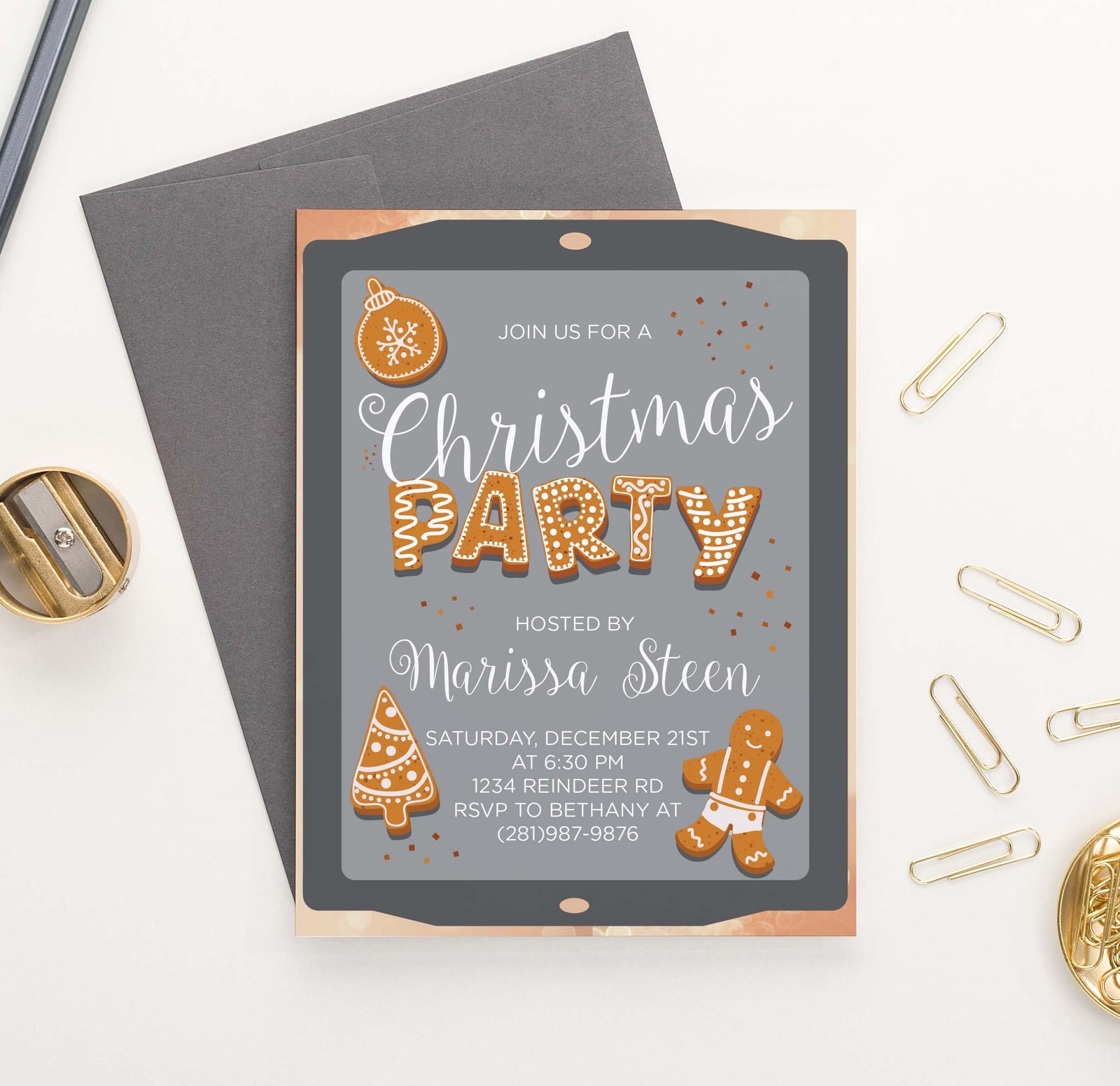 CPI008 personalized ginderbread christmas party invite cookie sheet cute