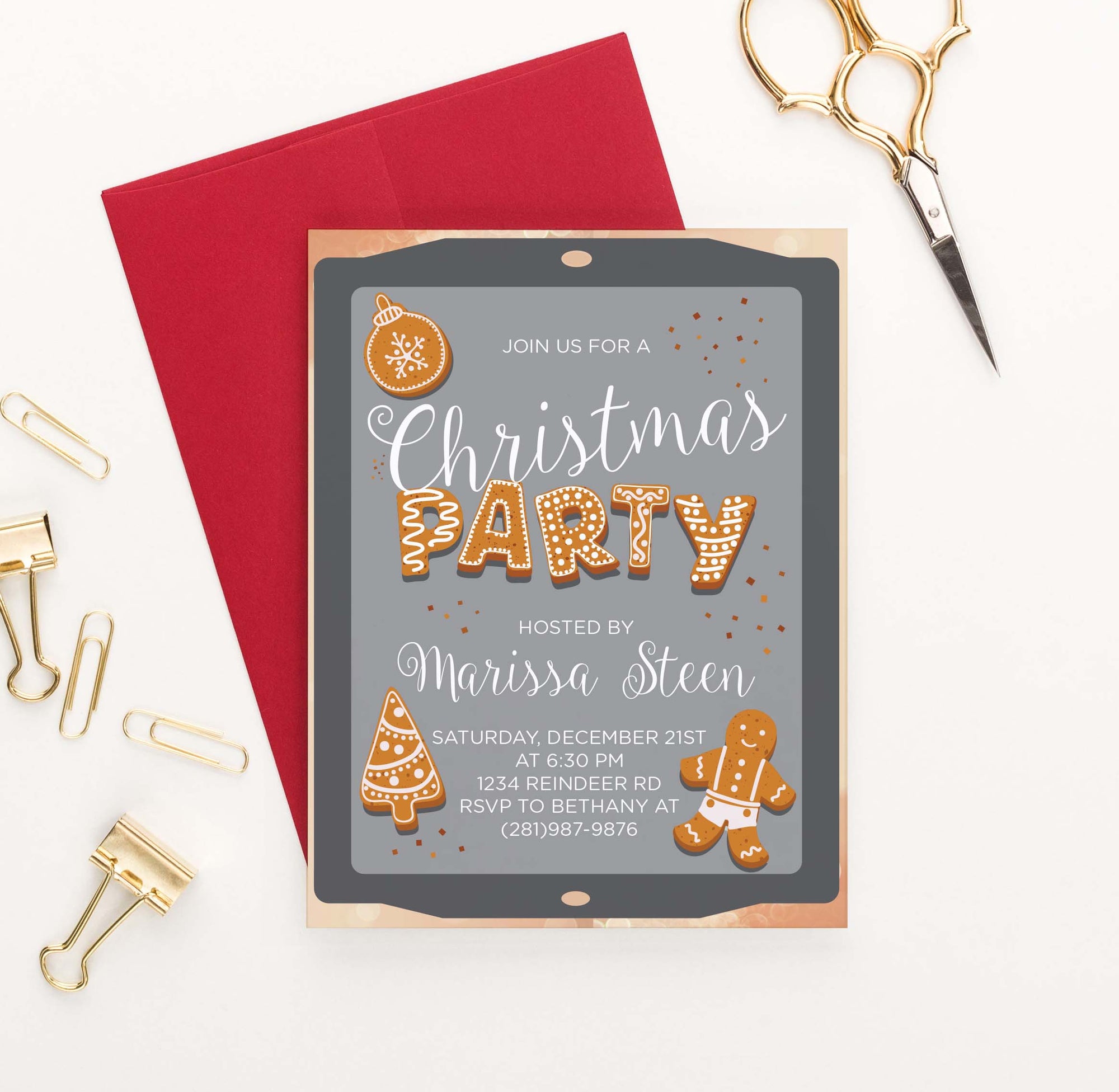 CPI008 personalized ginderbread christmas party invite cookie sheet cute