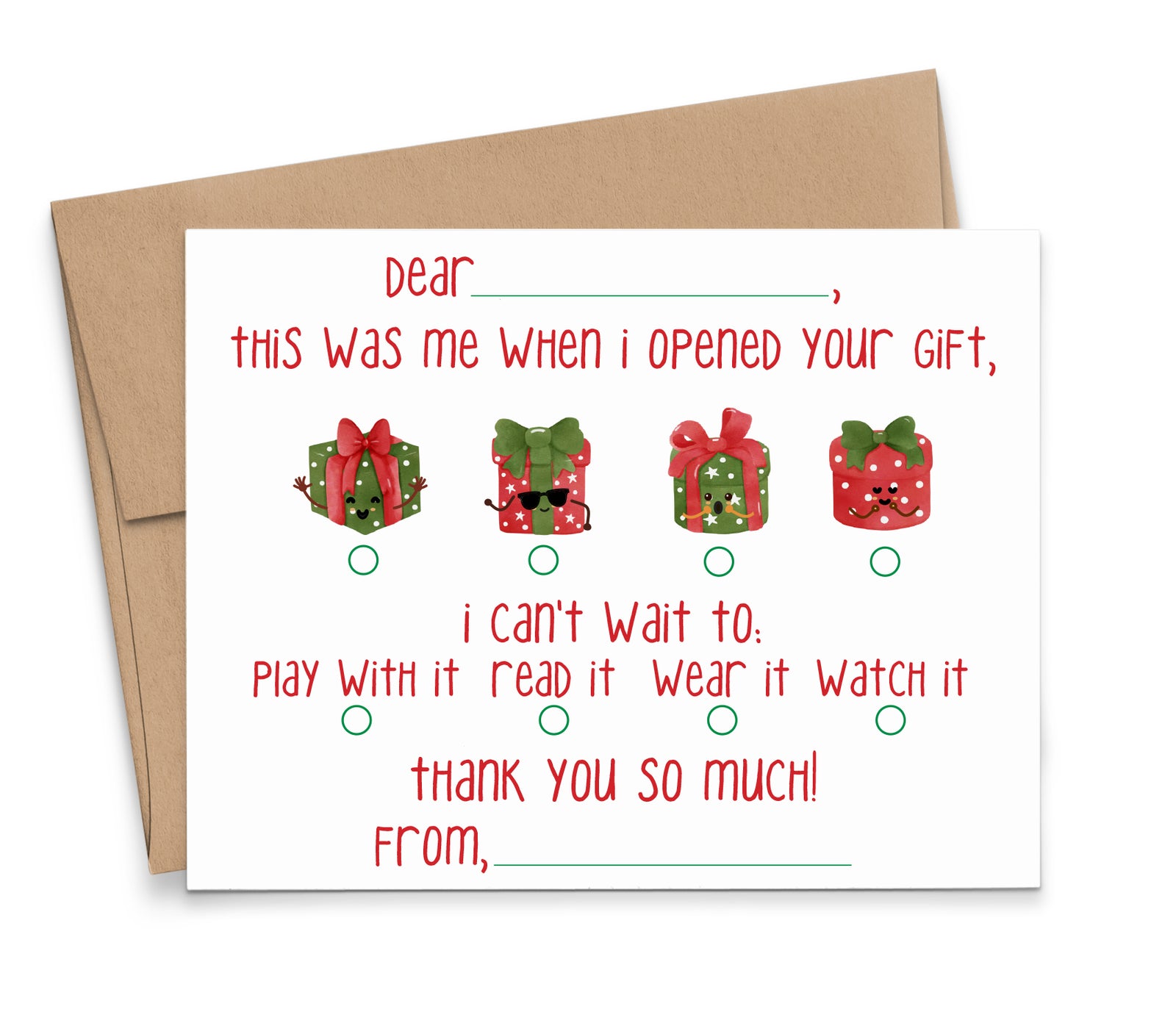 CS006 Holiday FIll in The Blank Note Cards with Christmas Presents happy jolly xmas A