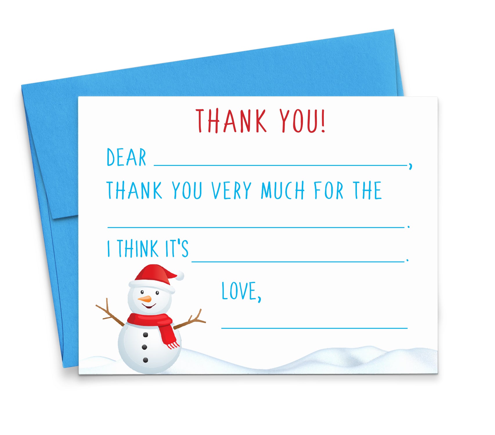 CS007 Snowman Christmas Fill In The Blank Thank You Card holiday xmas present
