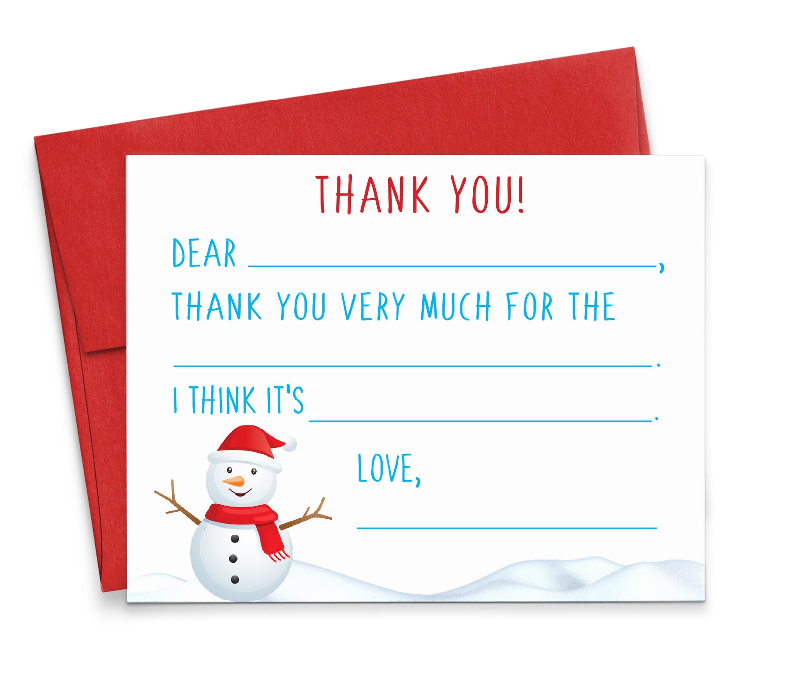 CS007 Snowman Christmas Fill In The Blank Thank You Card holiday xmas present