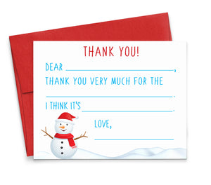 CS007 Snowman Christmas Fill In The Blank Thank You Card holiday xmas present