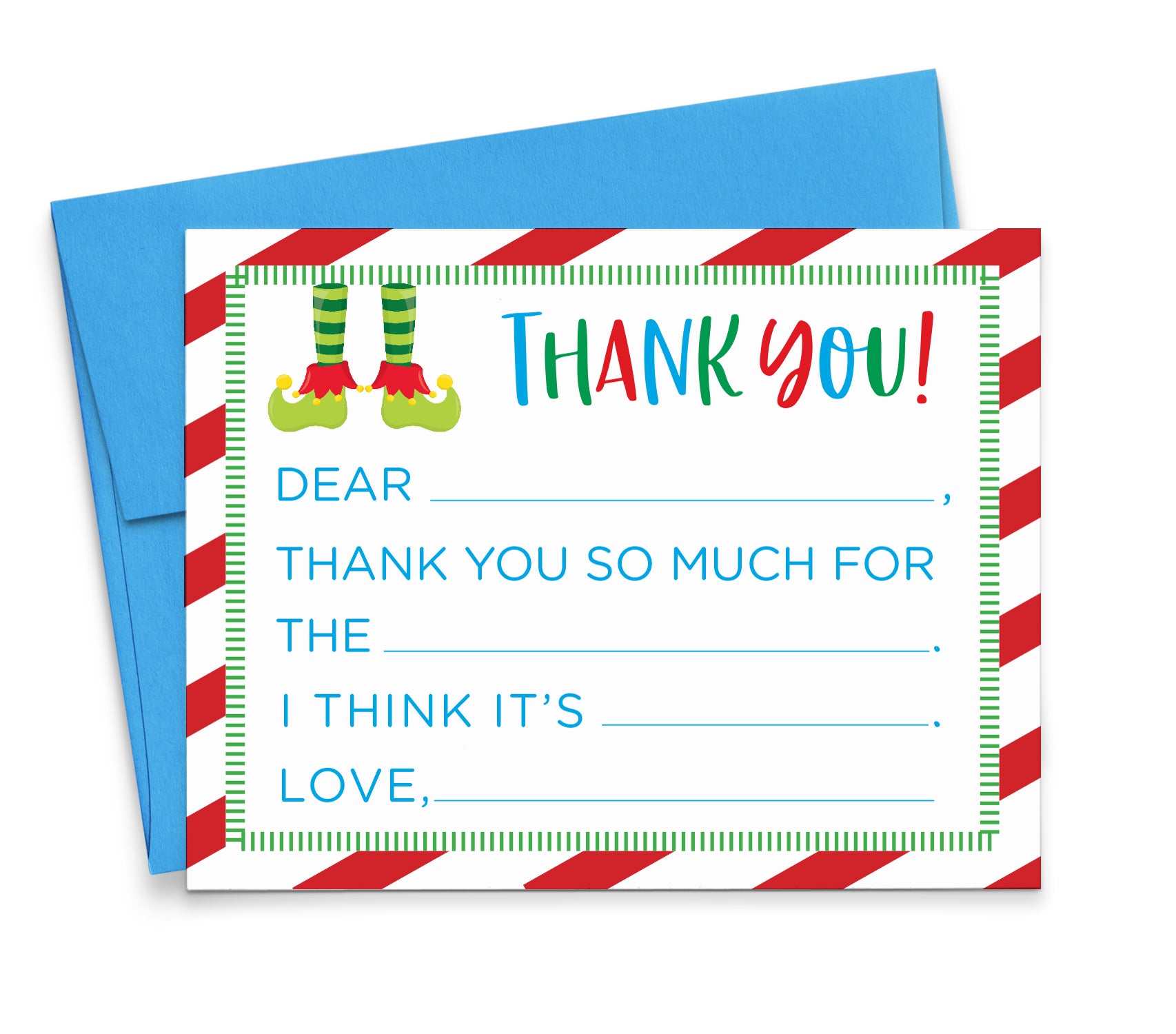   CS008 Elf Christmas Fill In Cards with Border candy cane holiday xmas thank you