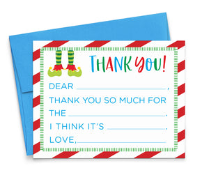    CS008 Elf Christmas Fill In Cards with Border candy cane holiday xmas thank you A