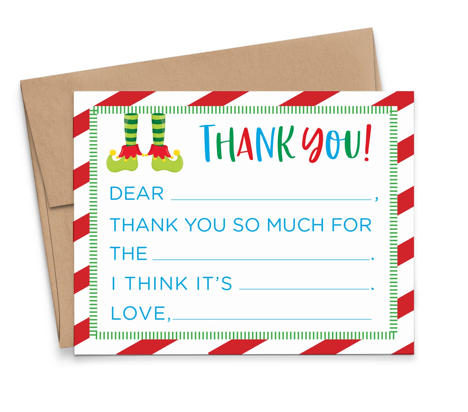    CS008 Elf Christmas Fill In Cards with Border candy cane holiday xmas thank you
