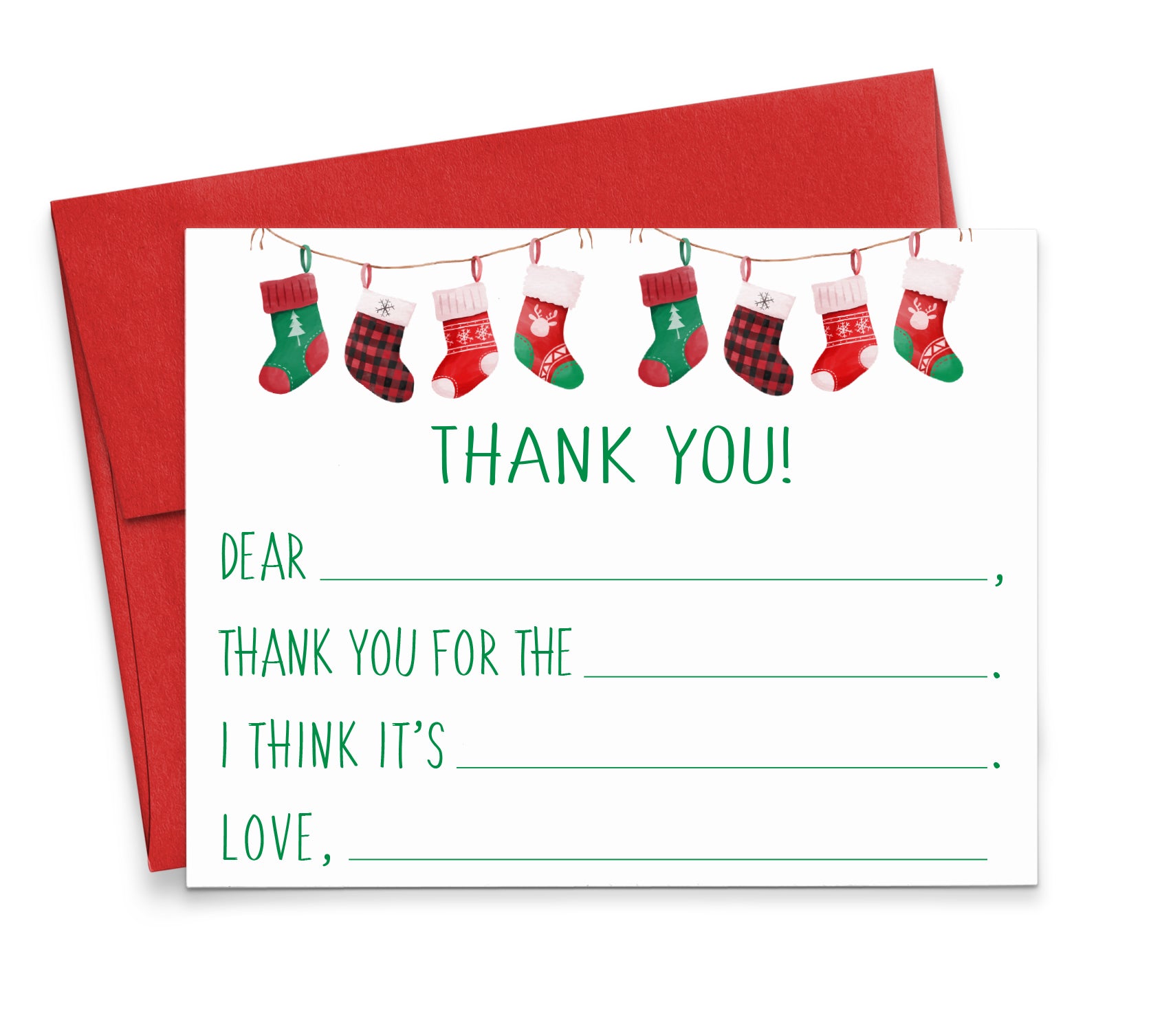 CS009 Christmas Fill In Thank You Notes with Stockings holiday stocking stuffer