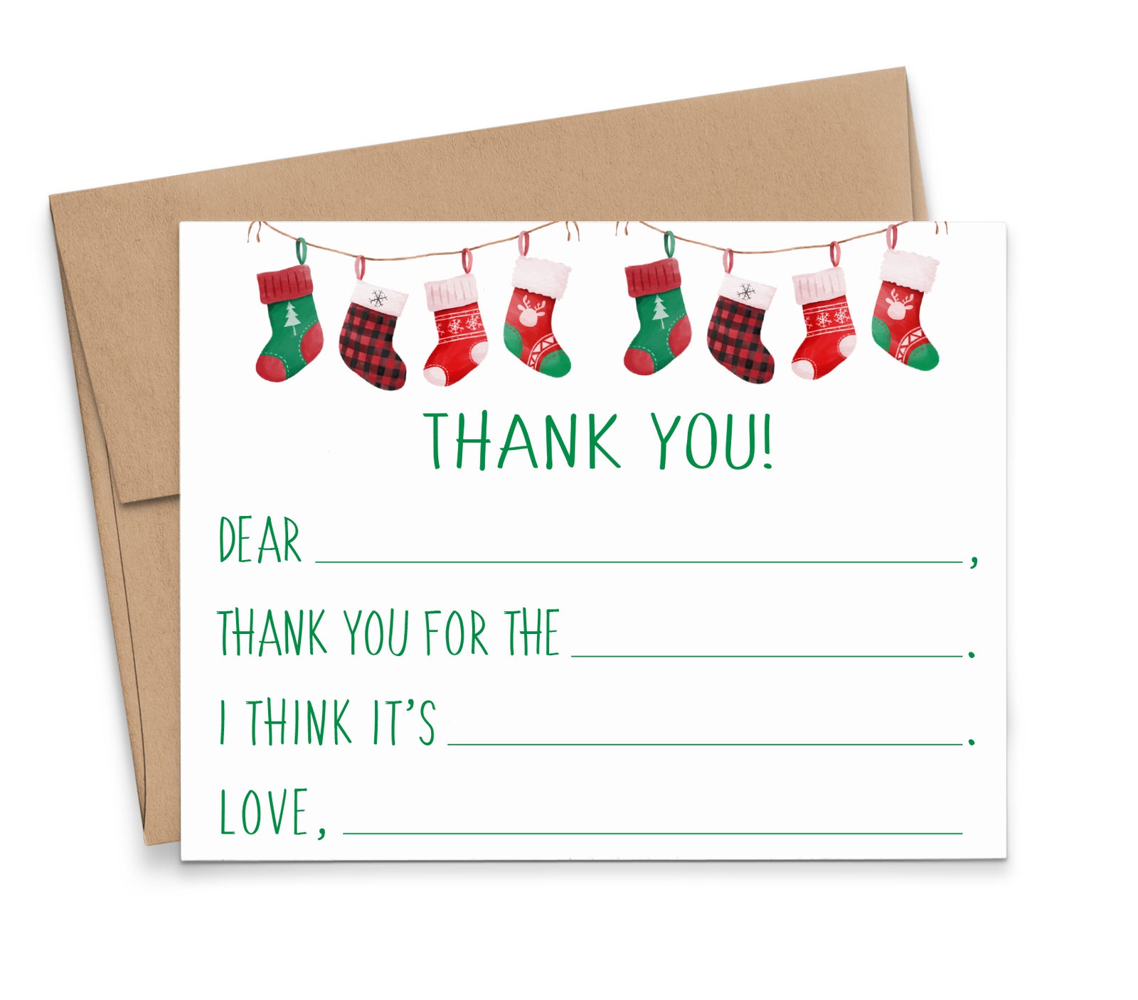 CS009 Christmas Fill In Thank You Notes with Stockings holiday stocking stuffer