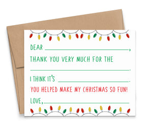 CS010 Kids Fill in Thank You Card with Christmas Lights holiday cards note notes