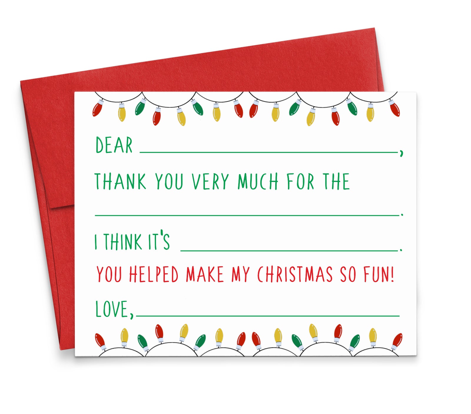 CS010 Kids Fill in Thank You Card with Christmas Lights holiday cards note notes