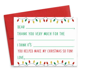 CS010 Kids Fill in Thank You Card with Christmas Lights holiday cards note notes A