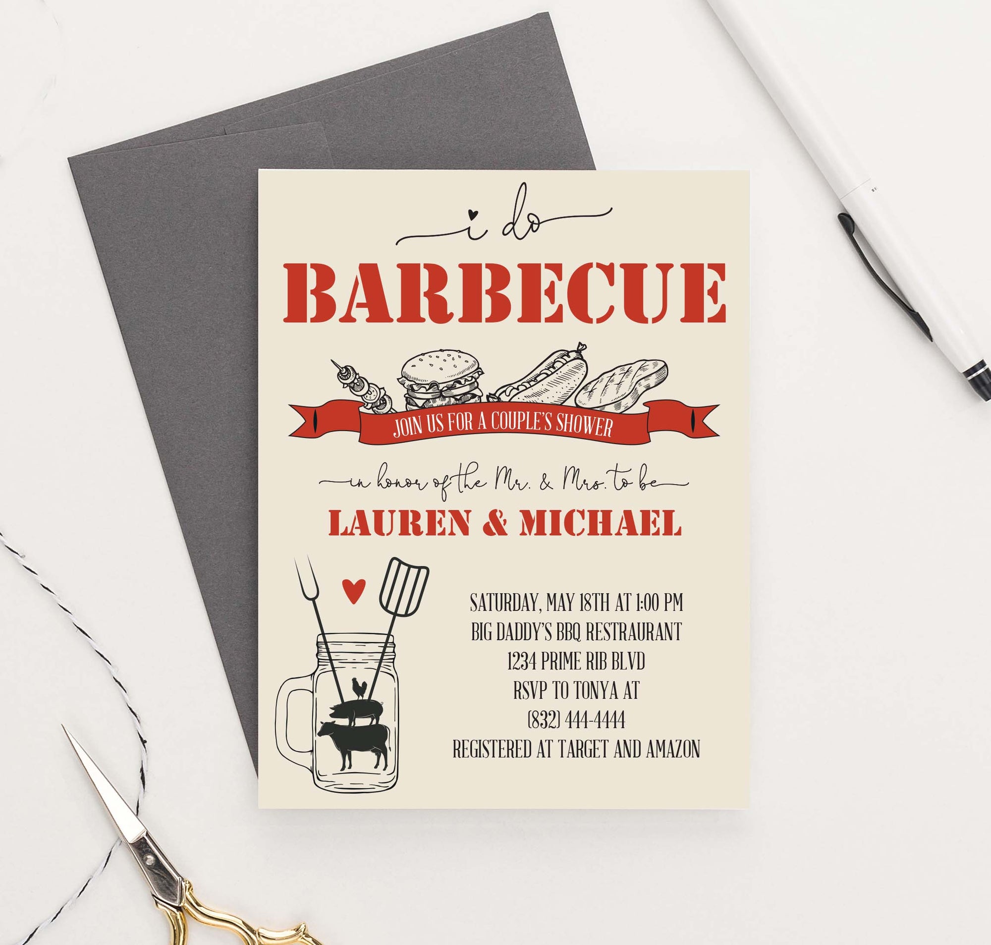 Personalized Bbq Engagement Party Invite Set