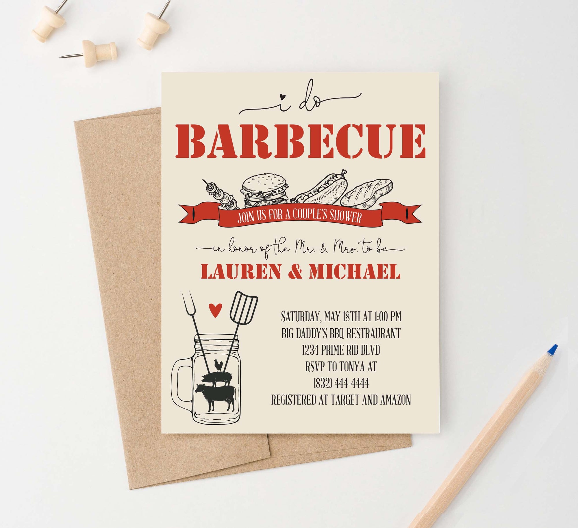 Personalized Bbq Engagement Party Invite Set