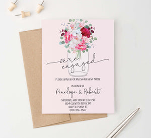 EI027 rustic mason jar  engagement party invites personalized modern floral flowers