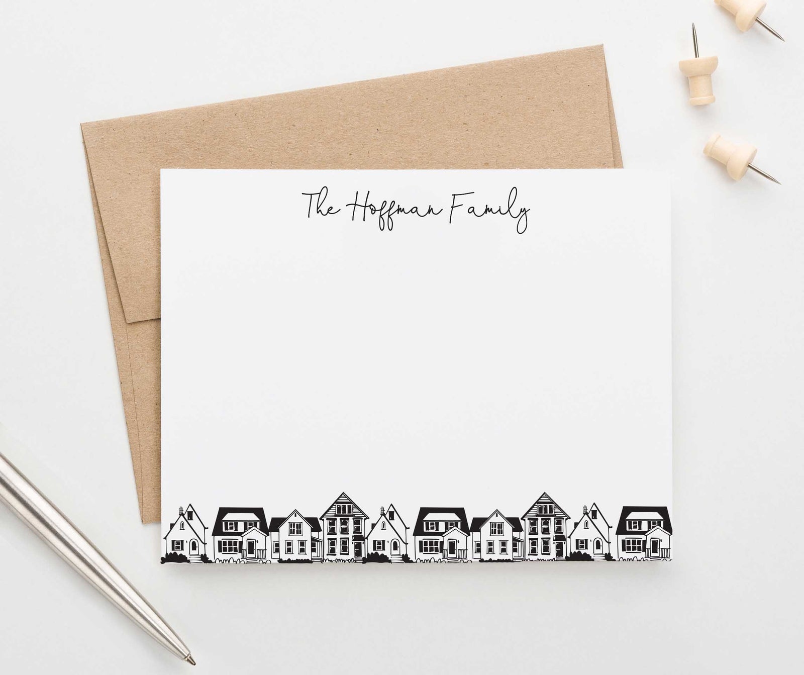 FS011 houses bottom border family thank you notes couples personalized stationary 1